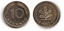 akzeptierte  10-Pfennig-Münze, Bank deutscher Länder oder Bundesbank