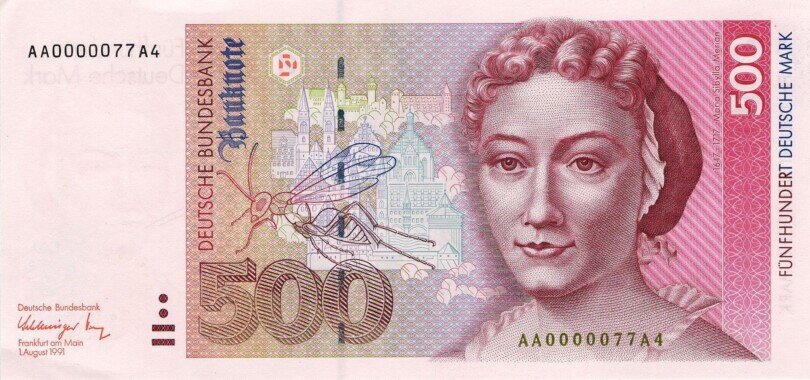 akzeptierte 500 DM-Schein, Vorderseite, Vierte Serie Persönlichkeitsserie BBk III (1990)